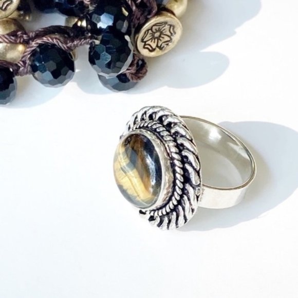 Tigers Eye Gemstone Ring Silver Size 6 - Picture 1 of 13